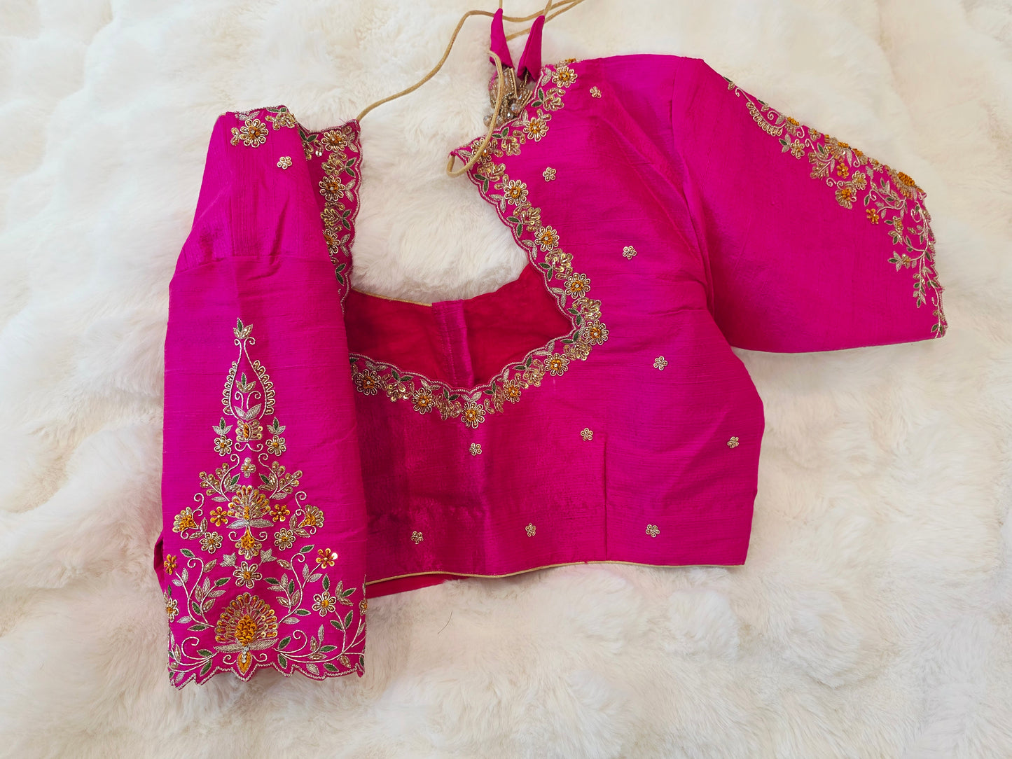 Rani Pink Pure Raw Silk Maggam Hand Embroidery Blouse