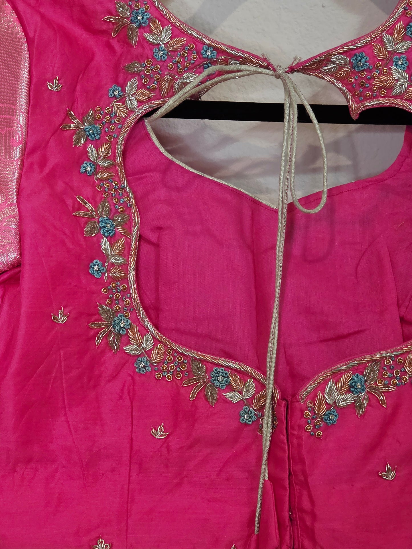 Rose Pink & Aqua Blue Semi Kanchi Silk Lehenga Set for Juniors | Ready to Wear | Age 11+