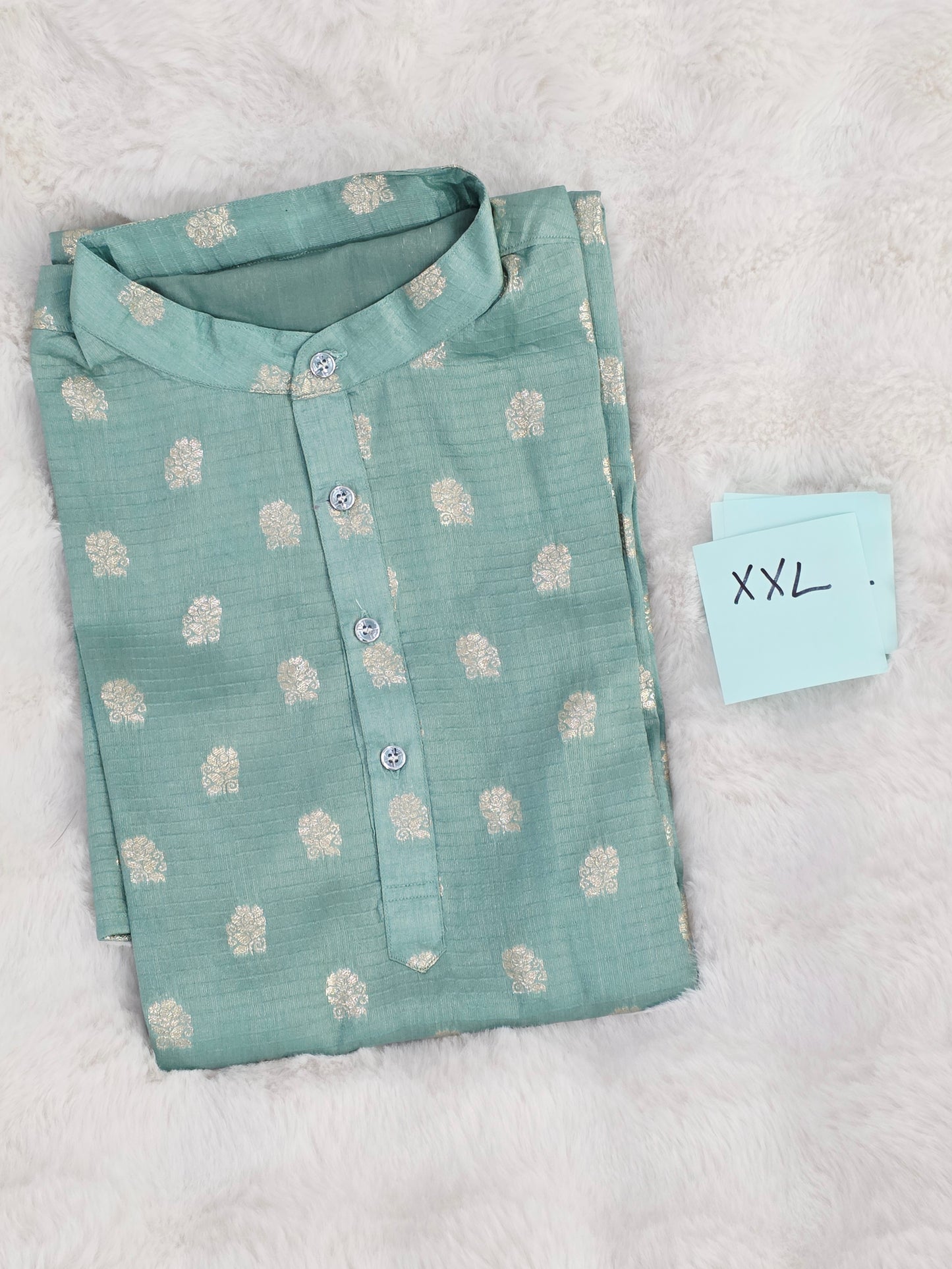 Men’s Sea Green Banarasi Silk Kurta – Size XXL
