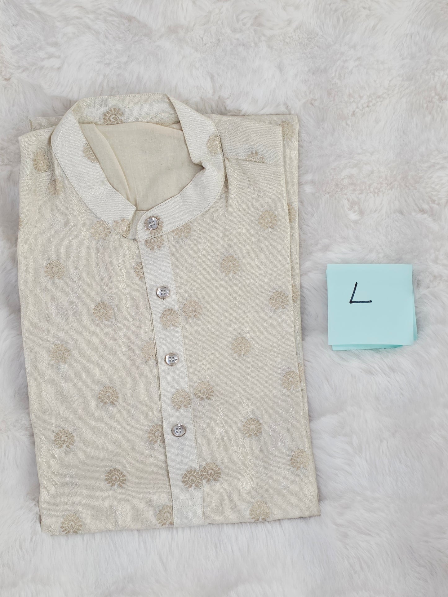 Men’s Cream Banarasi Silk Kurta – Size L