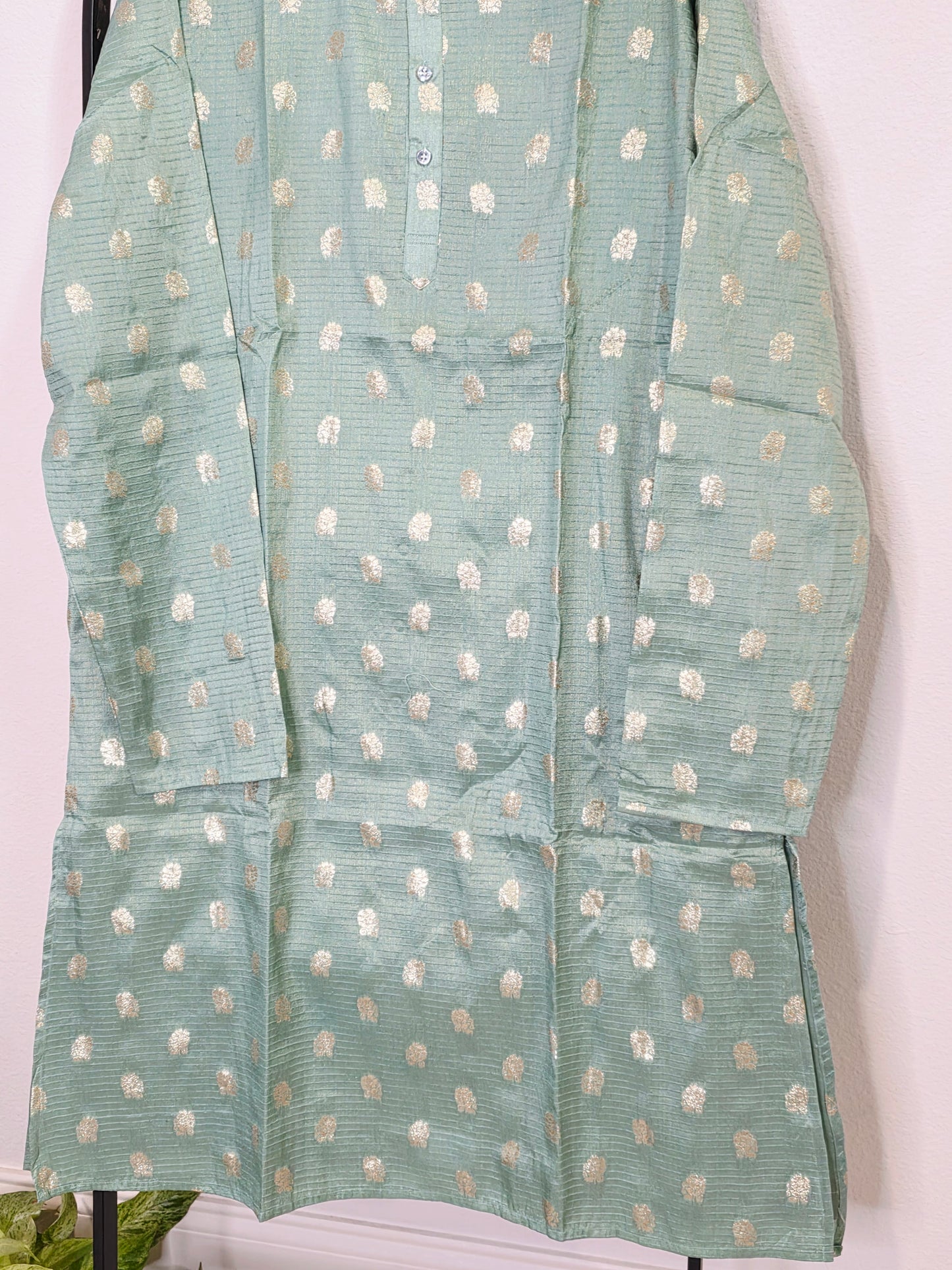 Men’s Sea Green Banarasi Silk Kurta – Size XXL