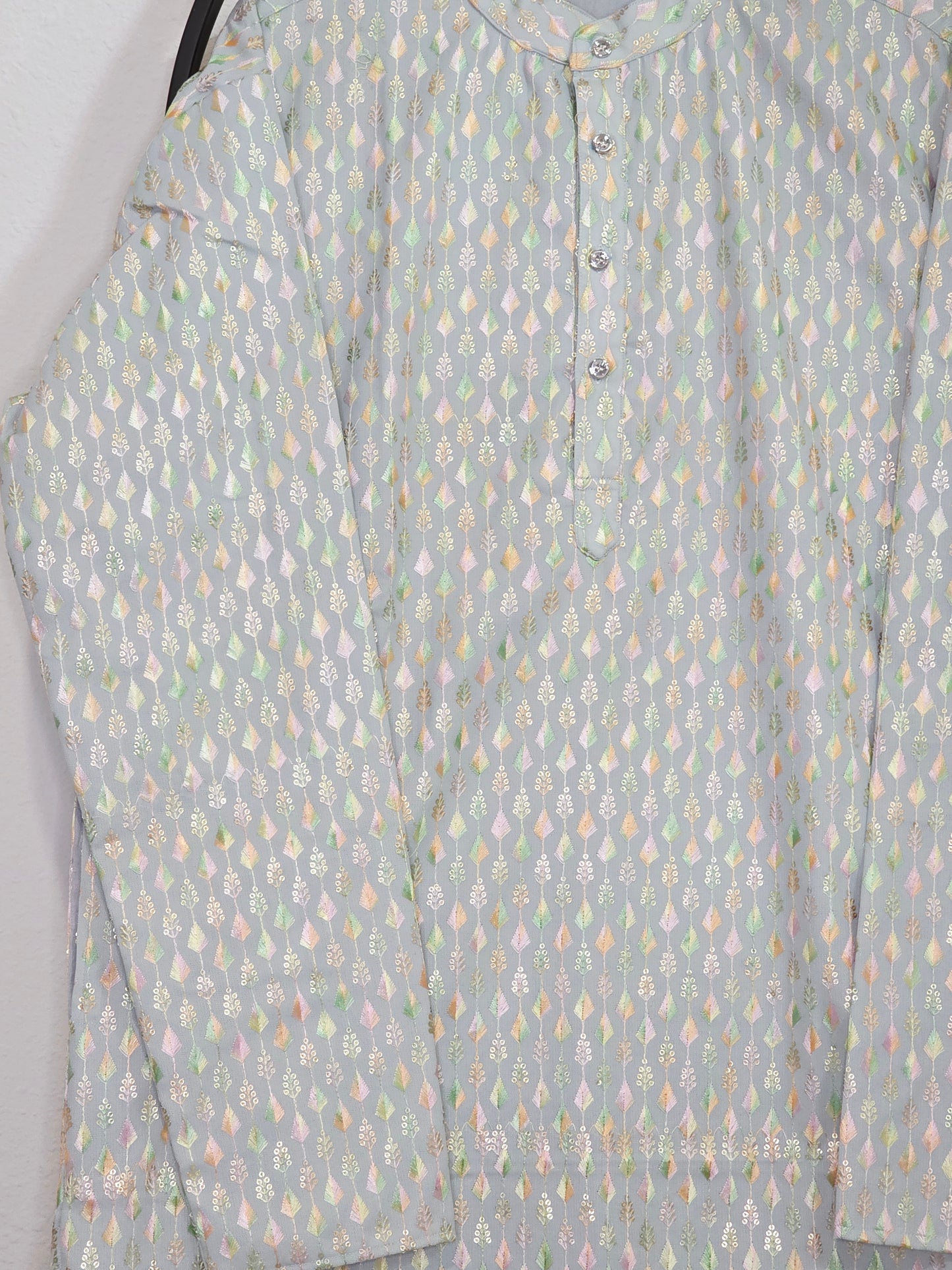 Men’s Soft Georgette Chikankari Kurta – Pastel Powder Blue – Size XL
