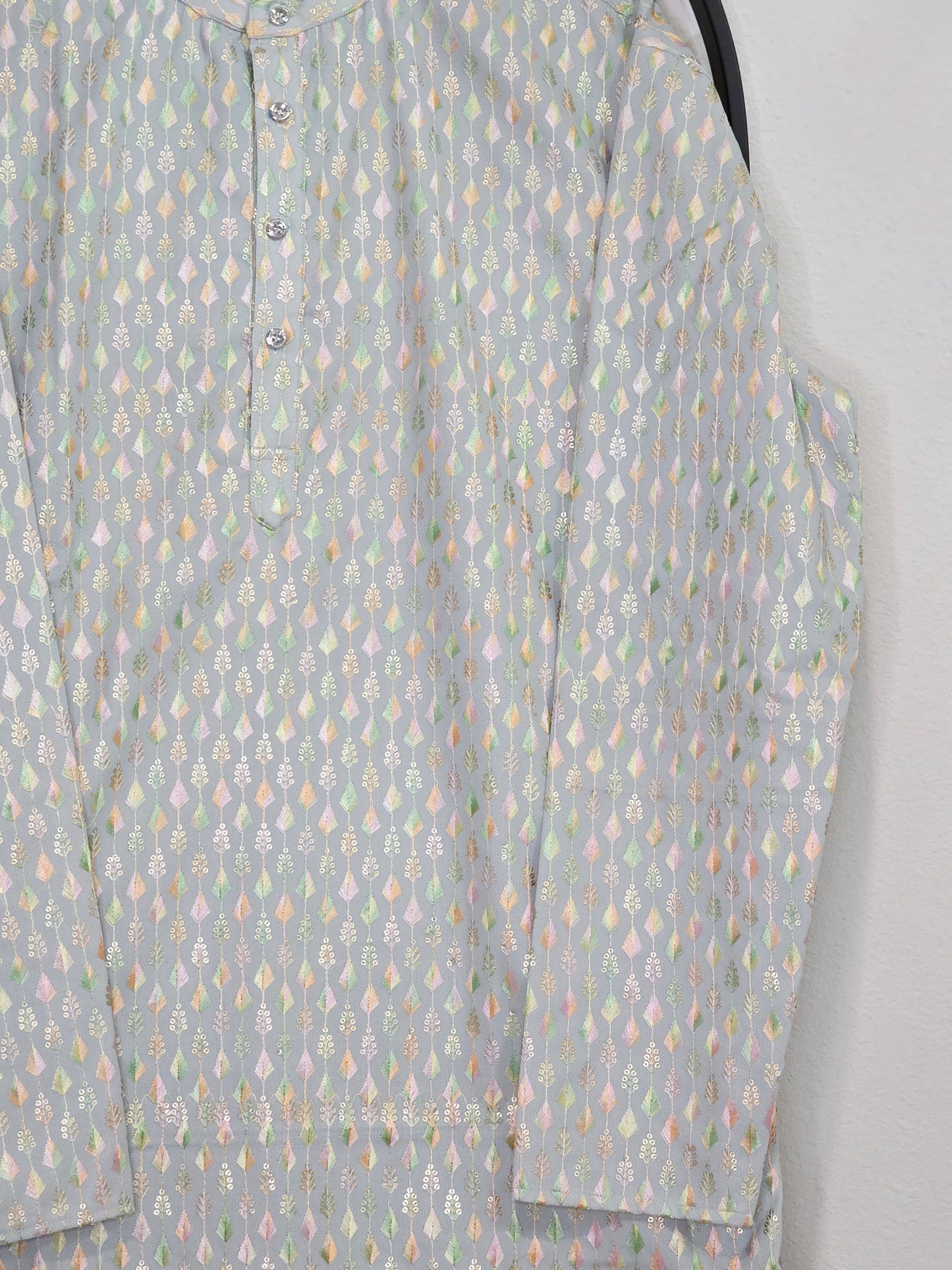 Men’s Soft Georgette Chikankari Kurta – Pastel Powder Blue – Size XL