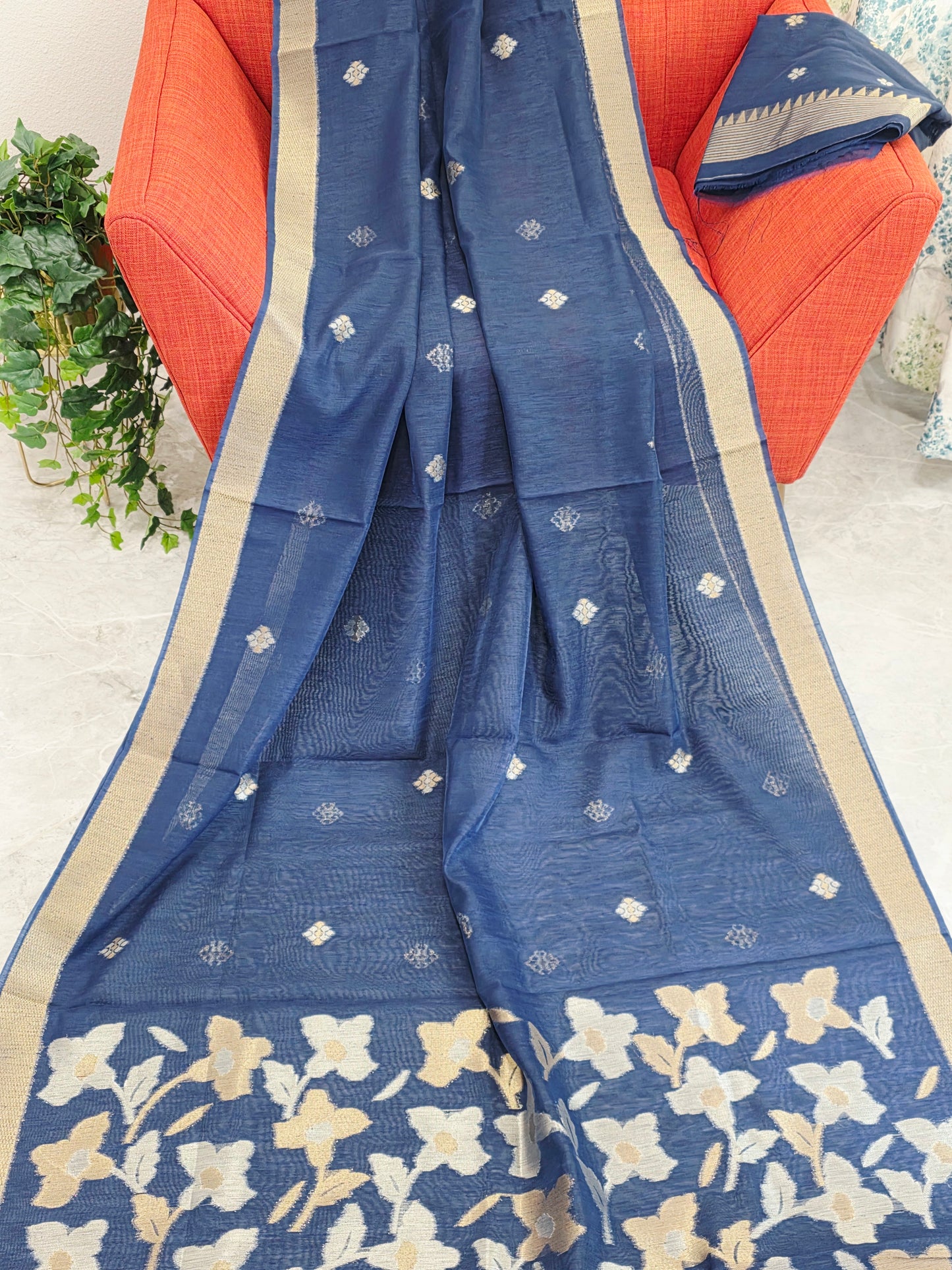 Navy Blue Shade Semi Matka Silk Jamdani Saree