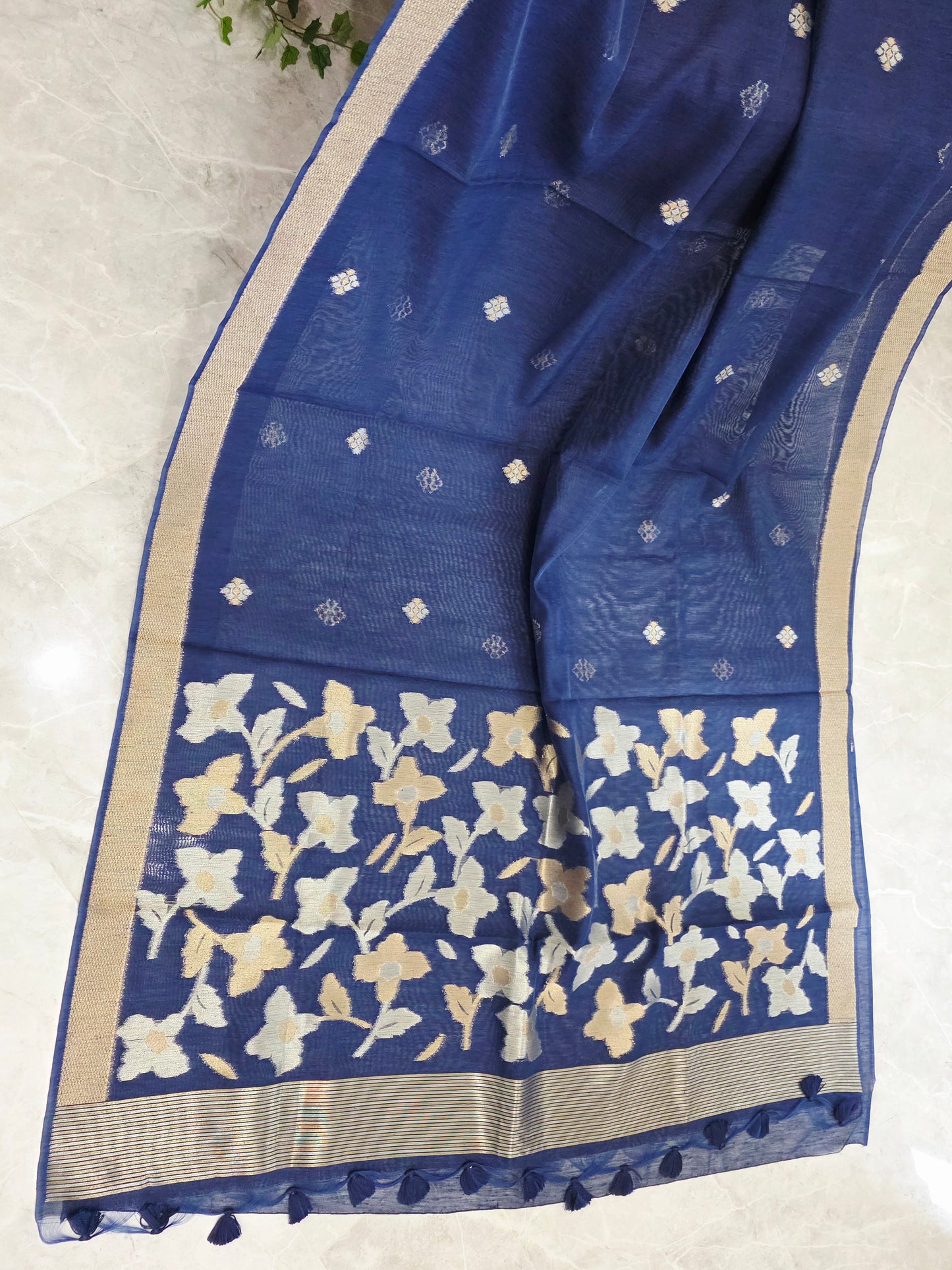 Navy Blue Shade Semi Matka Silk Jamdani Saree