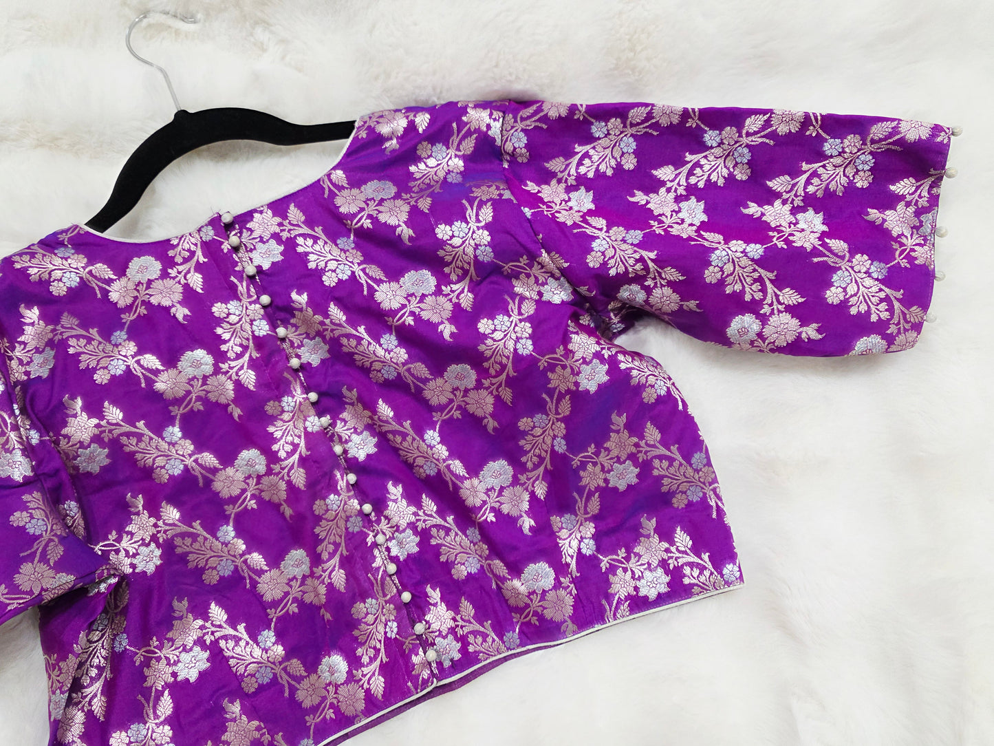 Royal Amethyst Purple Banarasi Silk Stitched Blouse Ready Wear