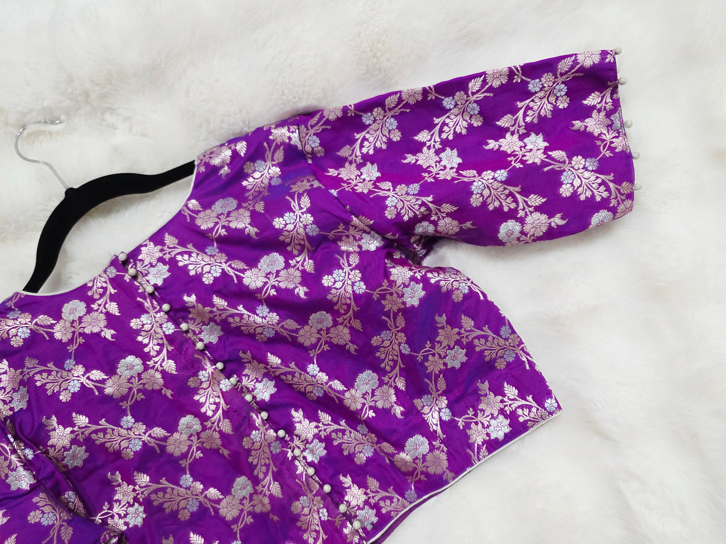 Royal Amethyst Purple Banarasi Silk Stitched Blouse Ready Wear