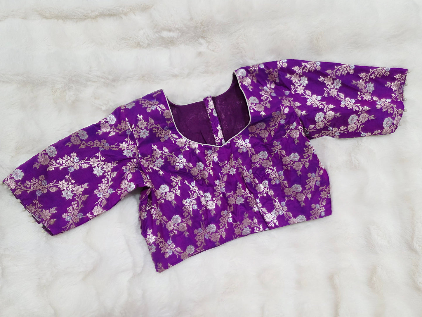 Royal Amethyst Purple Banarasi Silk Stitched Blouse Ready Wear