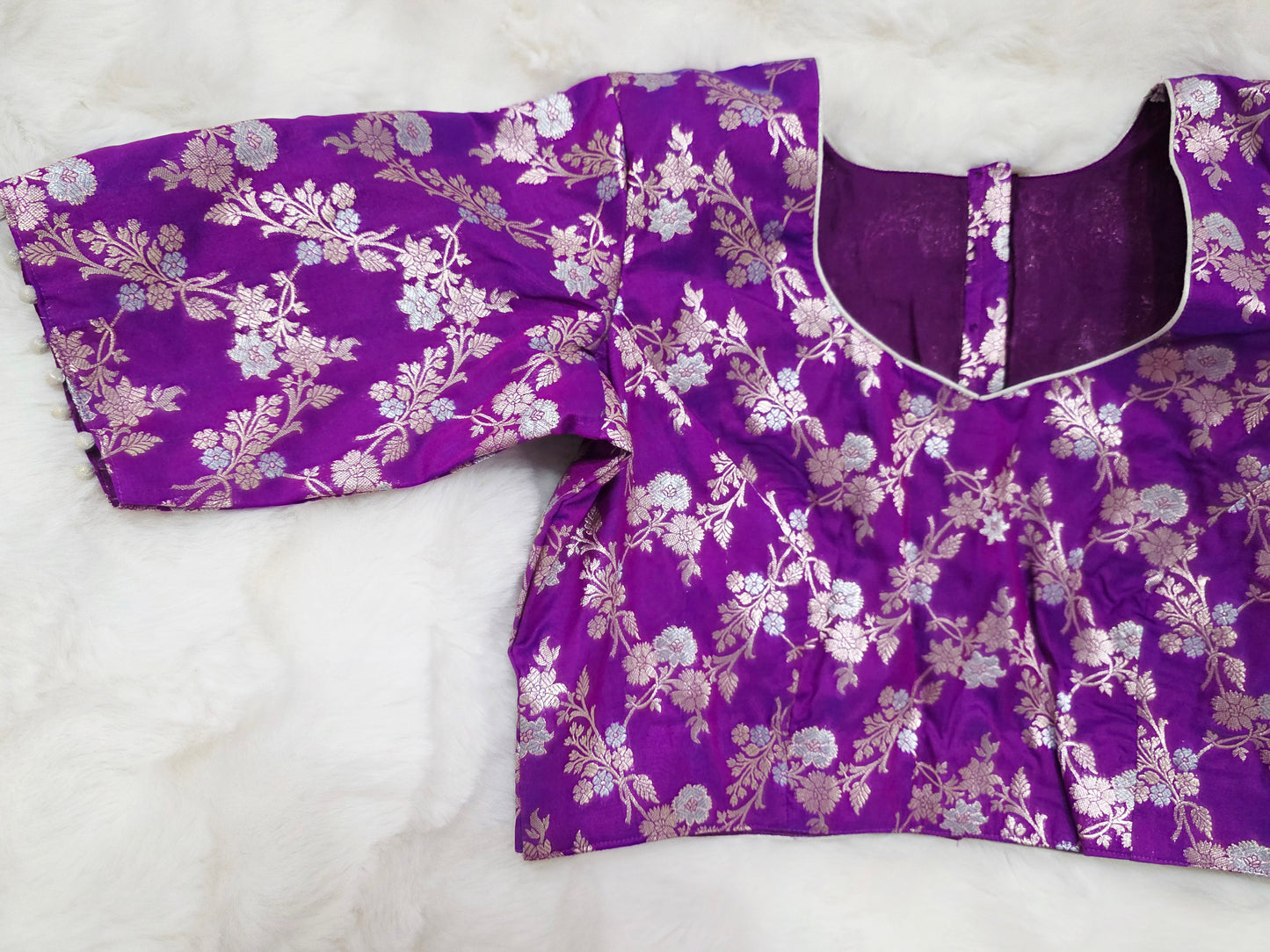 Royal Amethyst Purple Banarasi Silk Stitched Blouse Ready Wear
