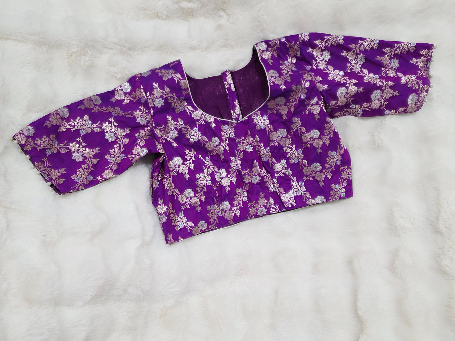 Royal Amethyst Purple Banarasi Silk Stitched Blouse Ready Wear