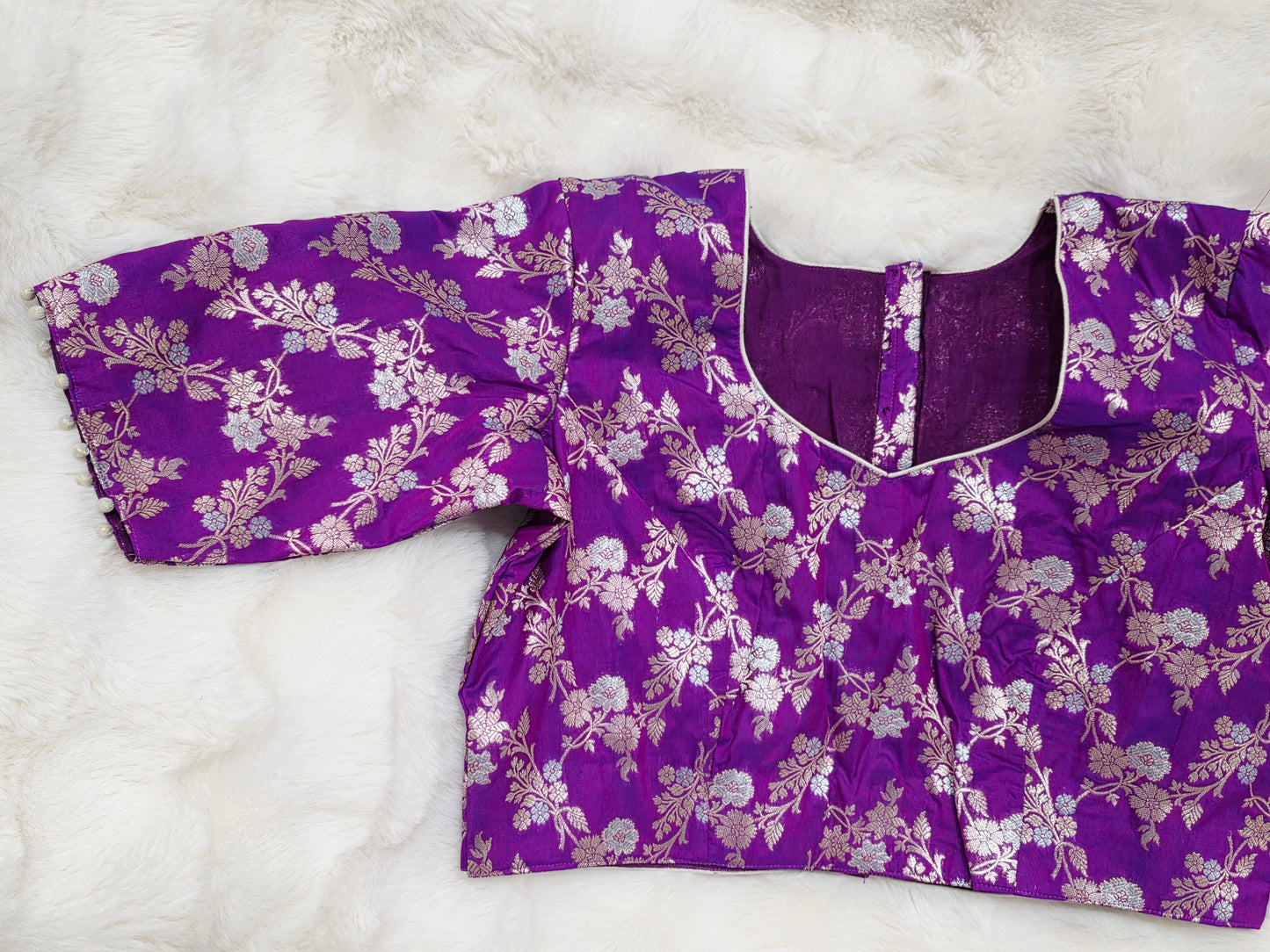 Royal Amethyst Purple Banarasi Silk Stitched Blouse Ready Wear
