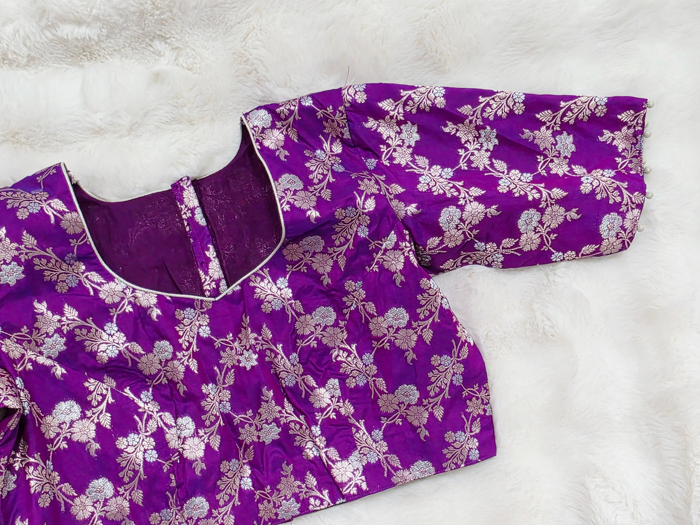 Royal Amethyst Purple Banarasi Silk Stitched Blouse Ready Wear