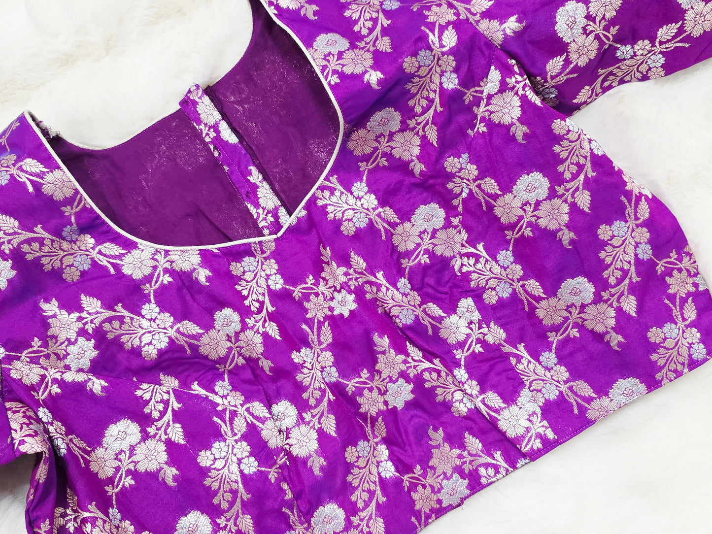 Royal Amethyst Purple Banarasi Silk Stitched Blouse Ready Wear