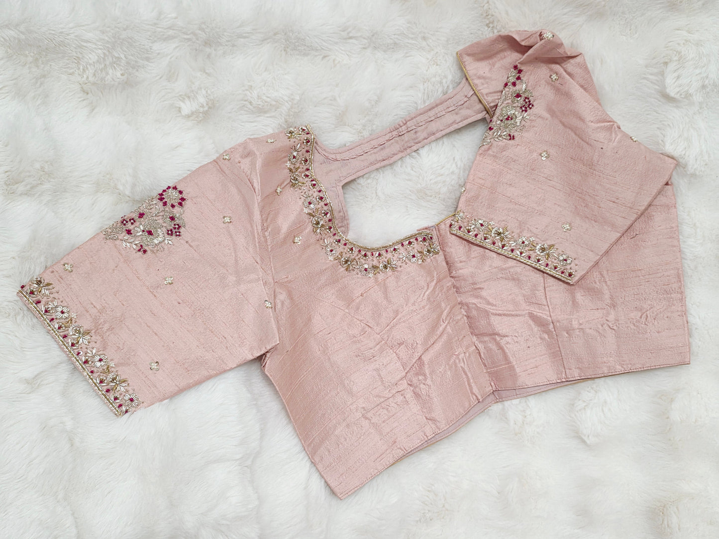 Blush Rose Maharani Pure Raw Silk Maggam Stitched Blouse