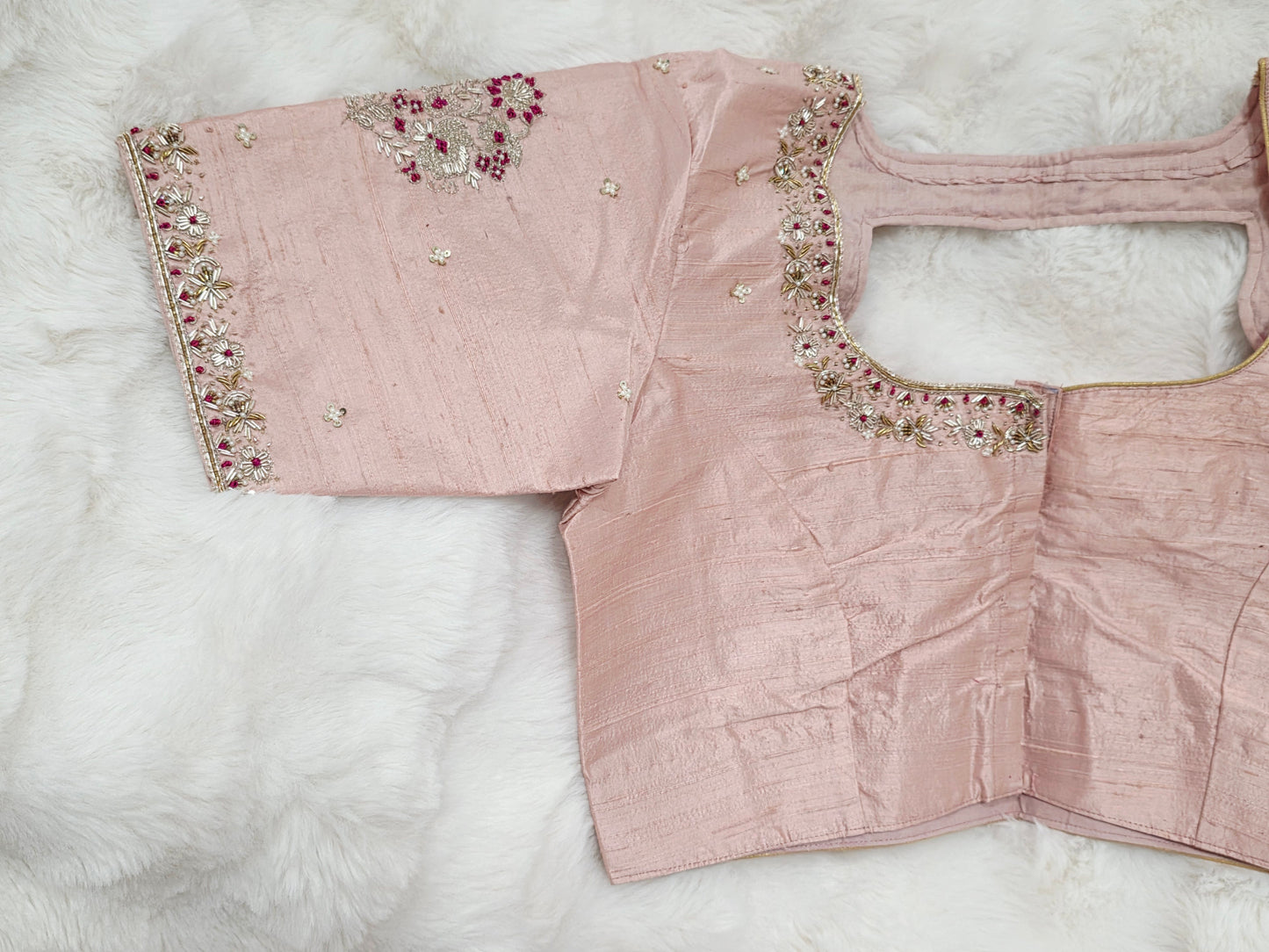Blush Rose Maharani Pure Raw Silk Maggam Stitched Blouse