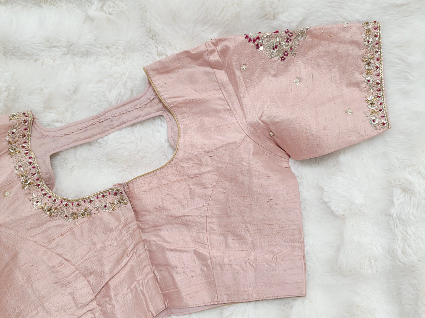 Blush Rose Maharani Pure Raw Silk Maggam Stitched Blouse