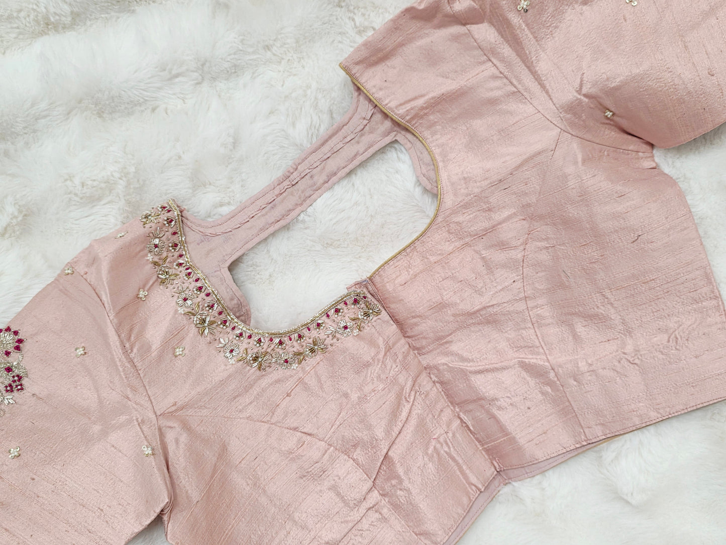 Blush Rose Maharani Pure Raw Silk Maggam Stitched Blouse