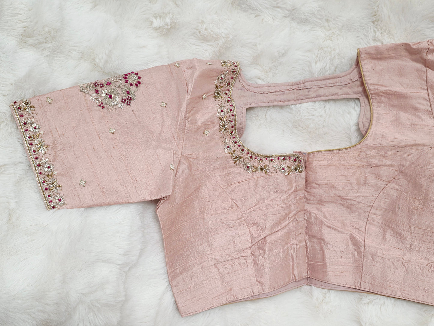 Blush Rose Maharani Pure Raw Silk Maggam Stitched Blouse