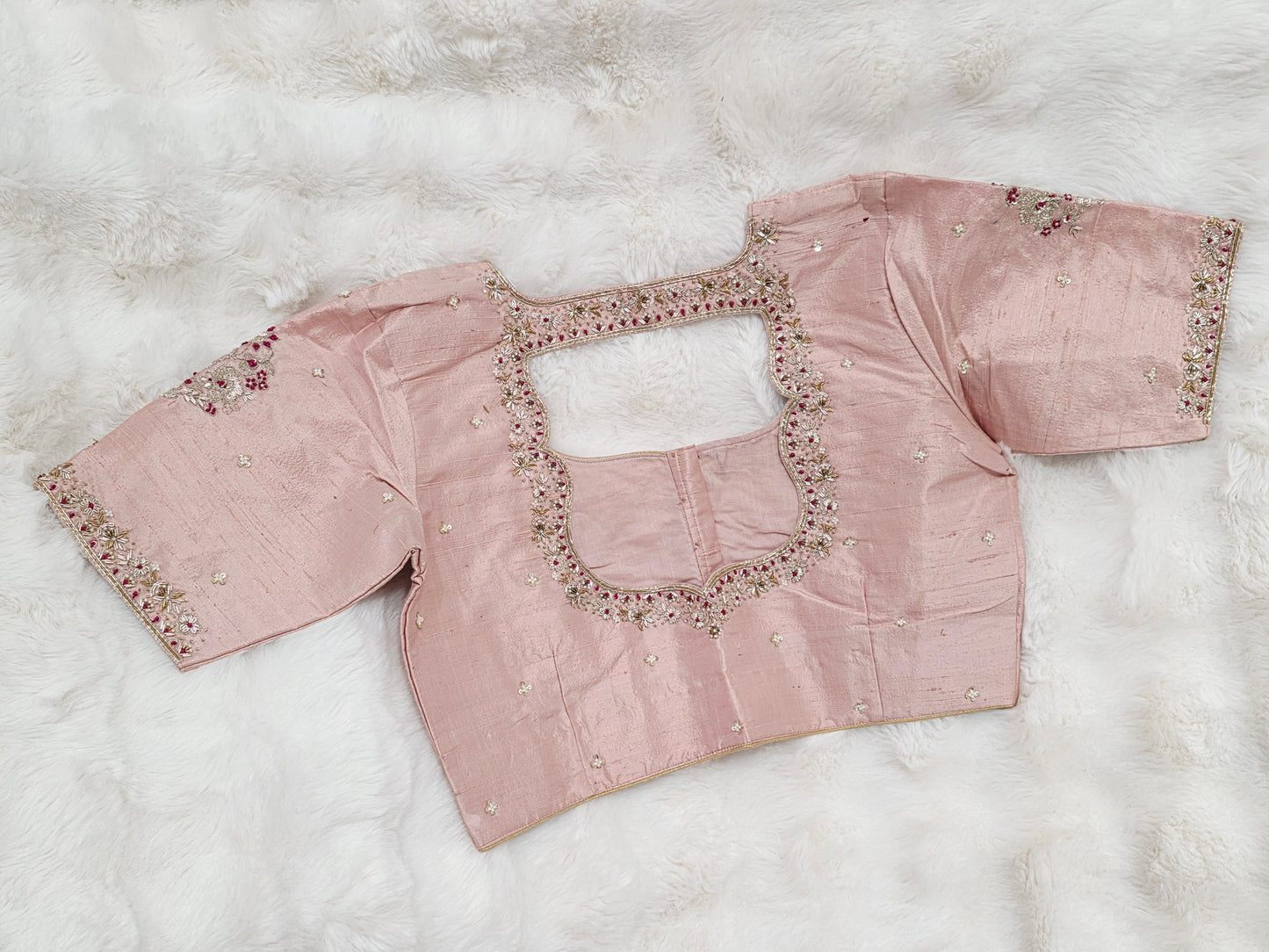 Blush Rose Maharani Pure Raw Silk Maggam Stitched Blouse
