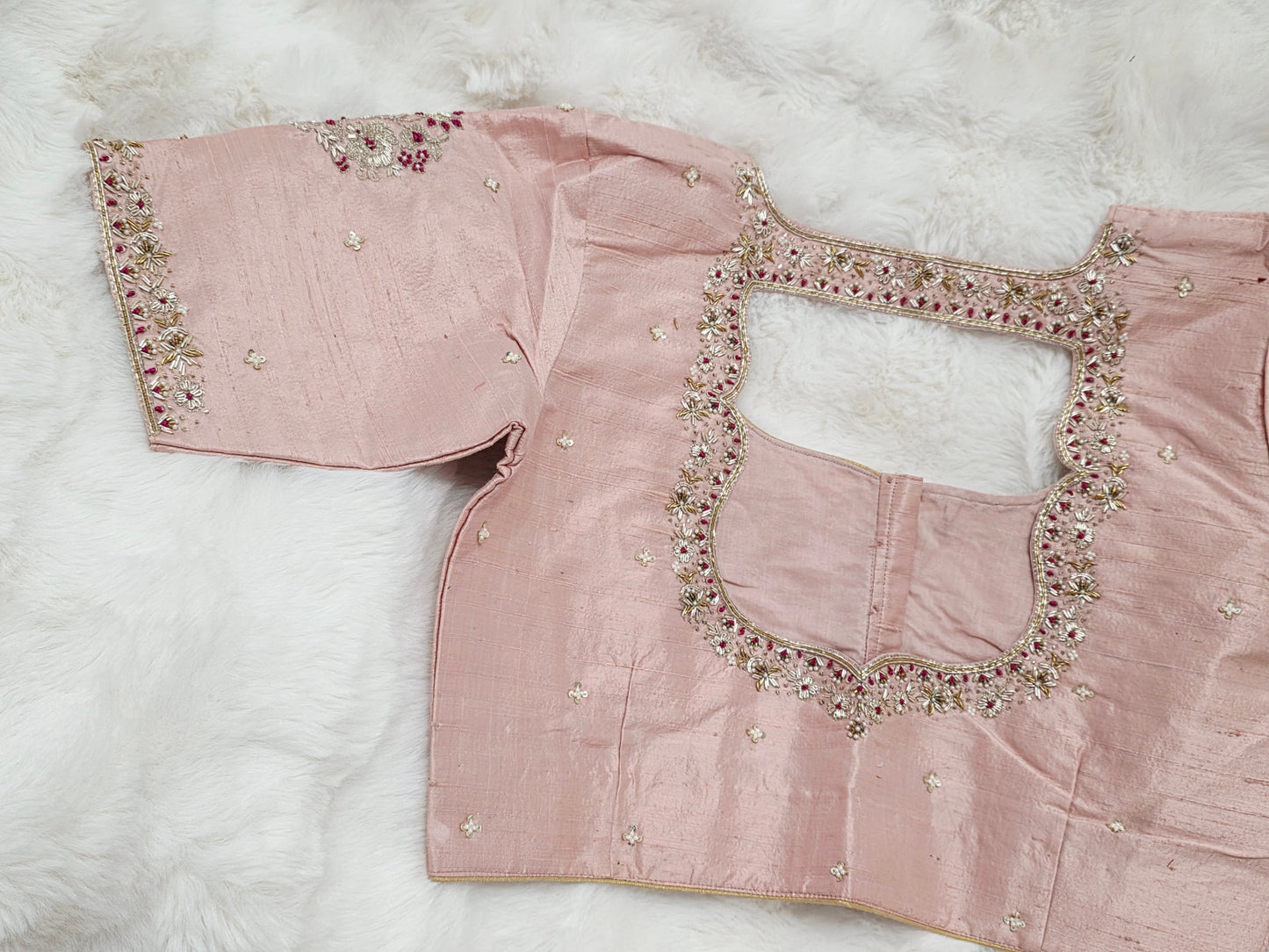 Blush Rose Maharani Pure Raw Silk Maggam Stitched Blouse
