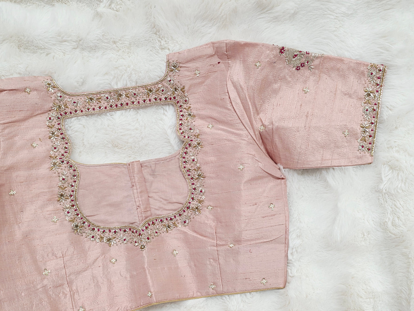 Blush Rose Maharani Pure Raw Silk Maggam Stitched Blouse