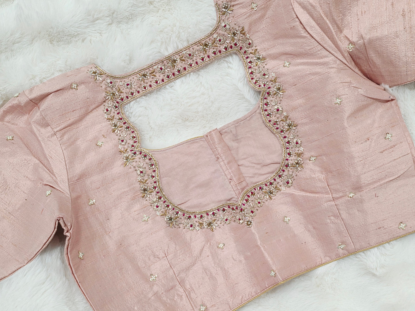 Blush Rose Maharani Pure Raw Silk Maggam Stitched Blouse