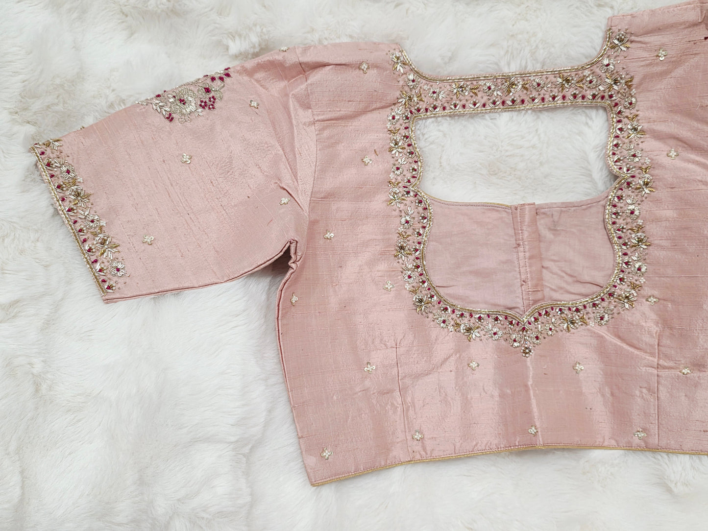 Blush Rose Maharani Pure Raw Silk Maggam Stitched Blouse
