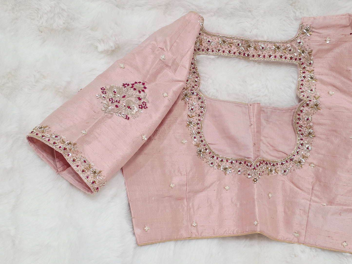 Blush Rose Maharani Pure Raw Silk Maggam Stitched Blouse
