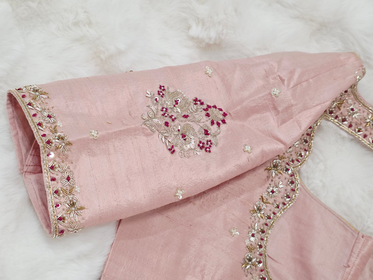 Blush Rose Maharani Pure Raw Silk Maggam Stitched Blouse