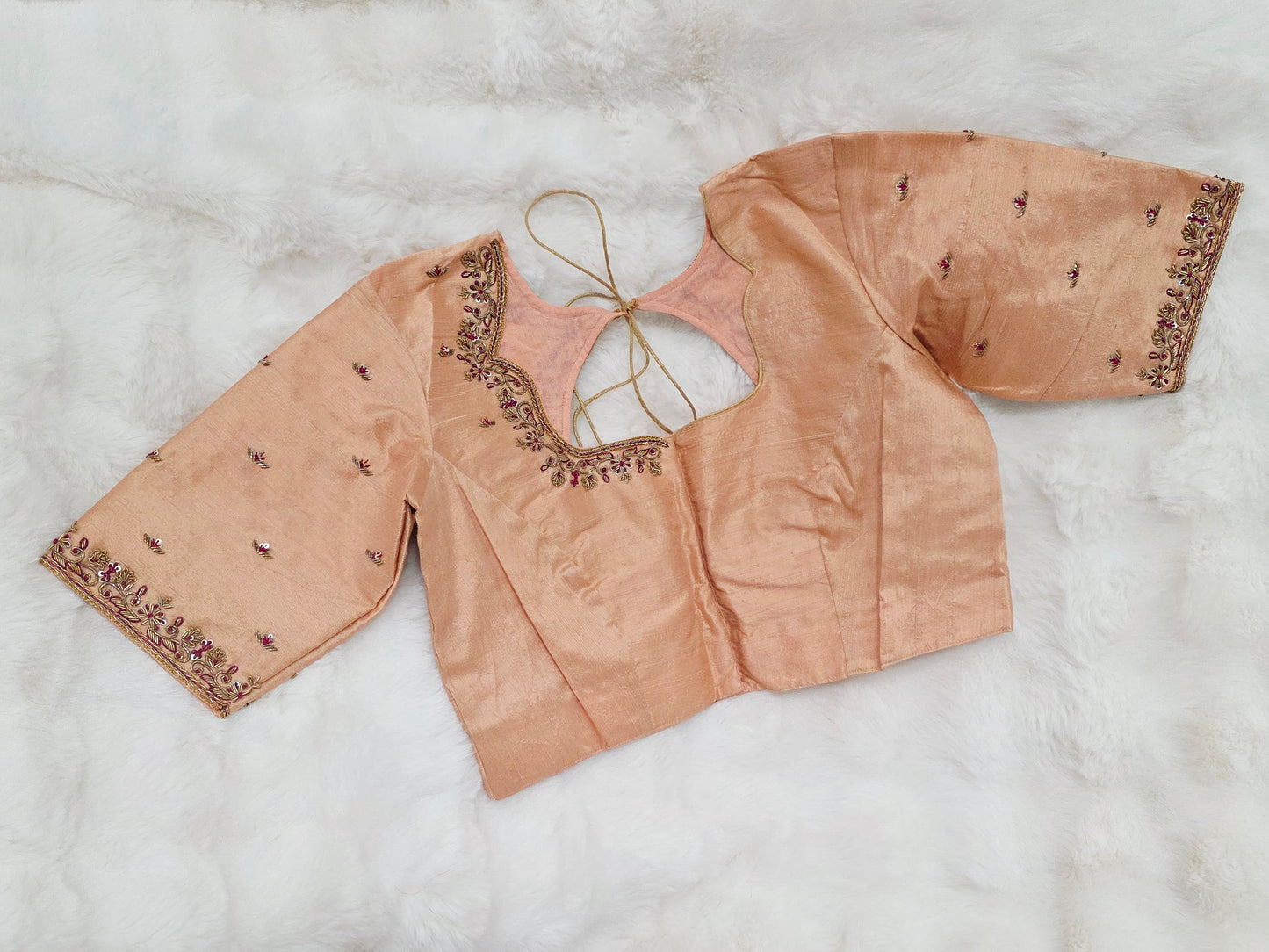 Champagne Peach Raw Silk Maggam Blouse