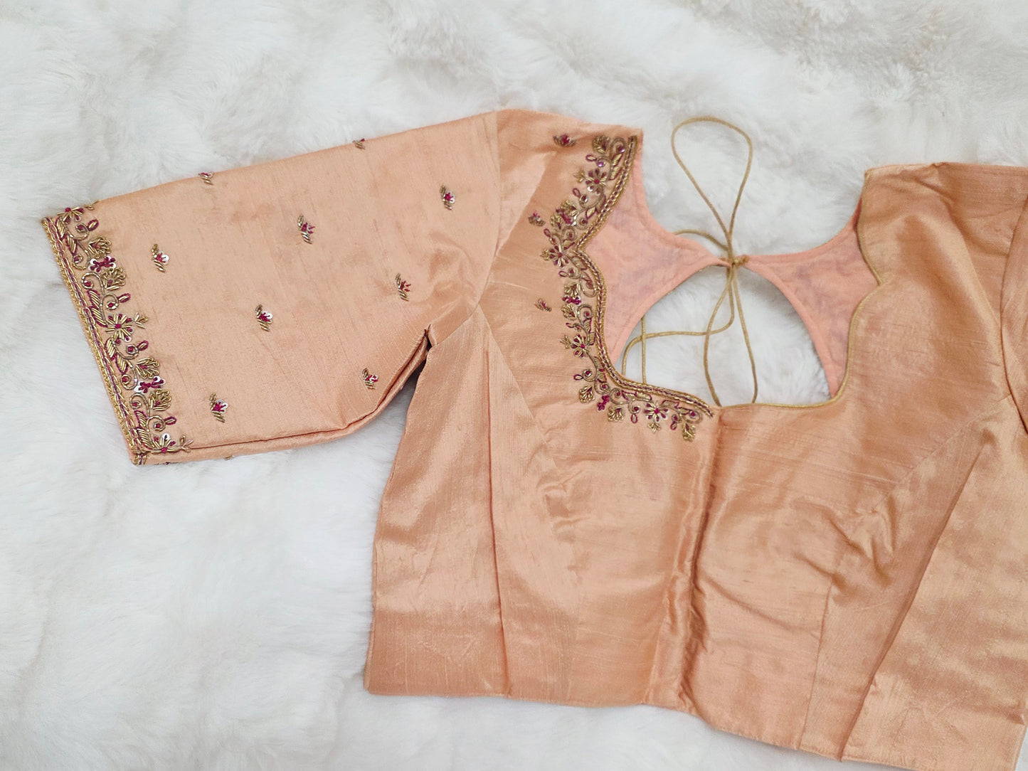 Champagne Peach Raw Silk Maggam Blouse