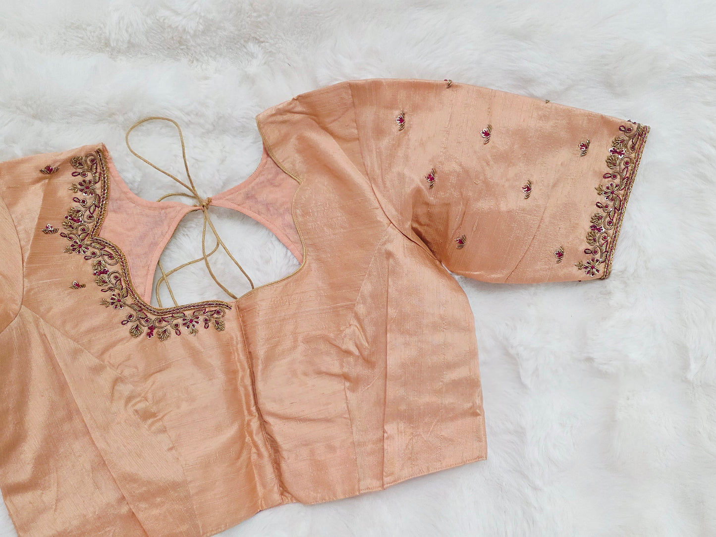 Champagne Peach Raw Silk Maggam Blouse