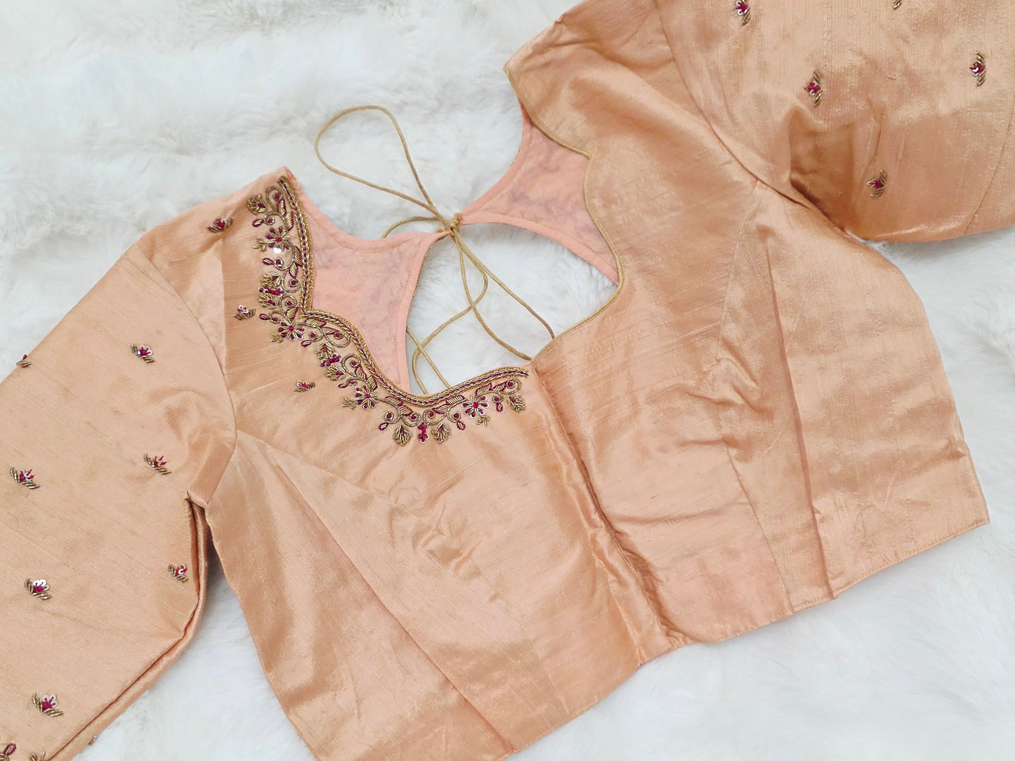 Champagne Peach Raw Silk Maggam Blouse