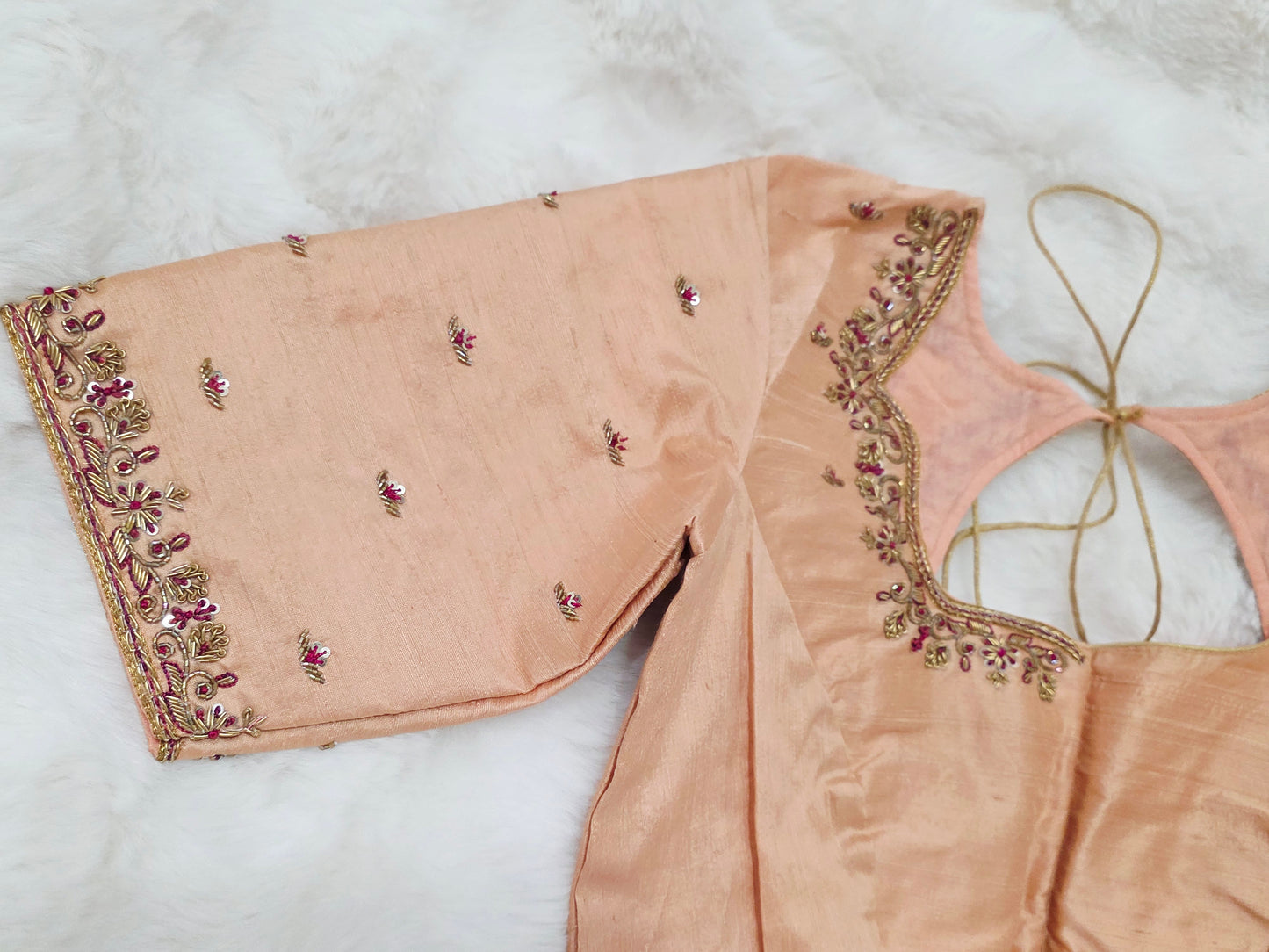 Champagne Peach Raw Silk Maggam Blouse