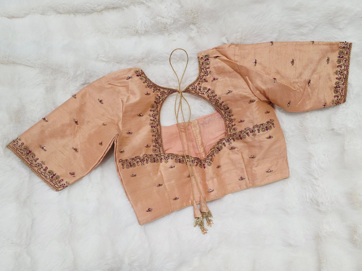 Champagne Peach Raw Silk Maggam Blouse