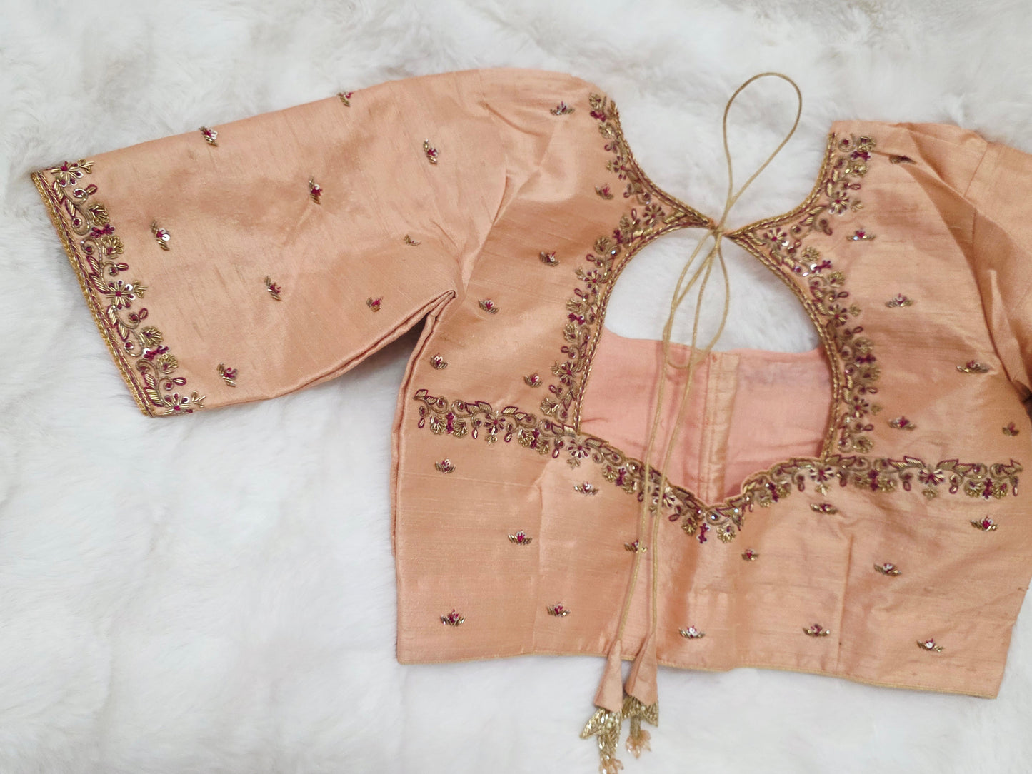 Champagne Peach Raw Silk Maggam Blouse
