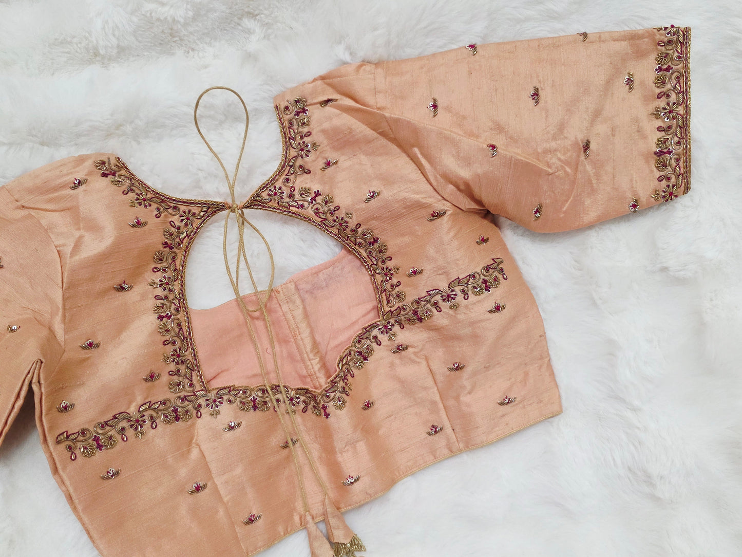Champagne Peach Raw Silk Maggam Blouse