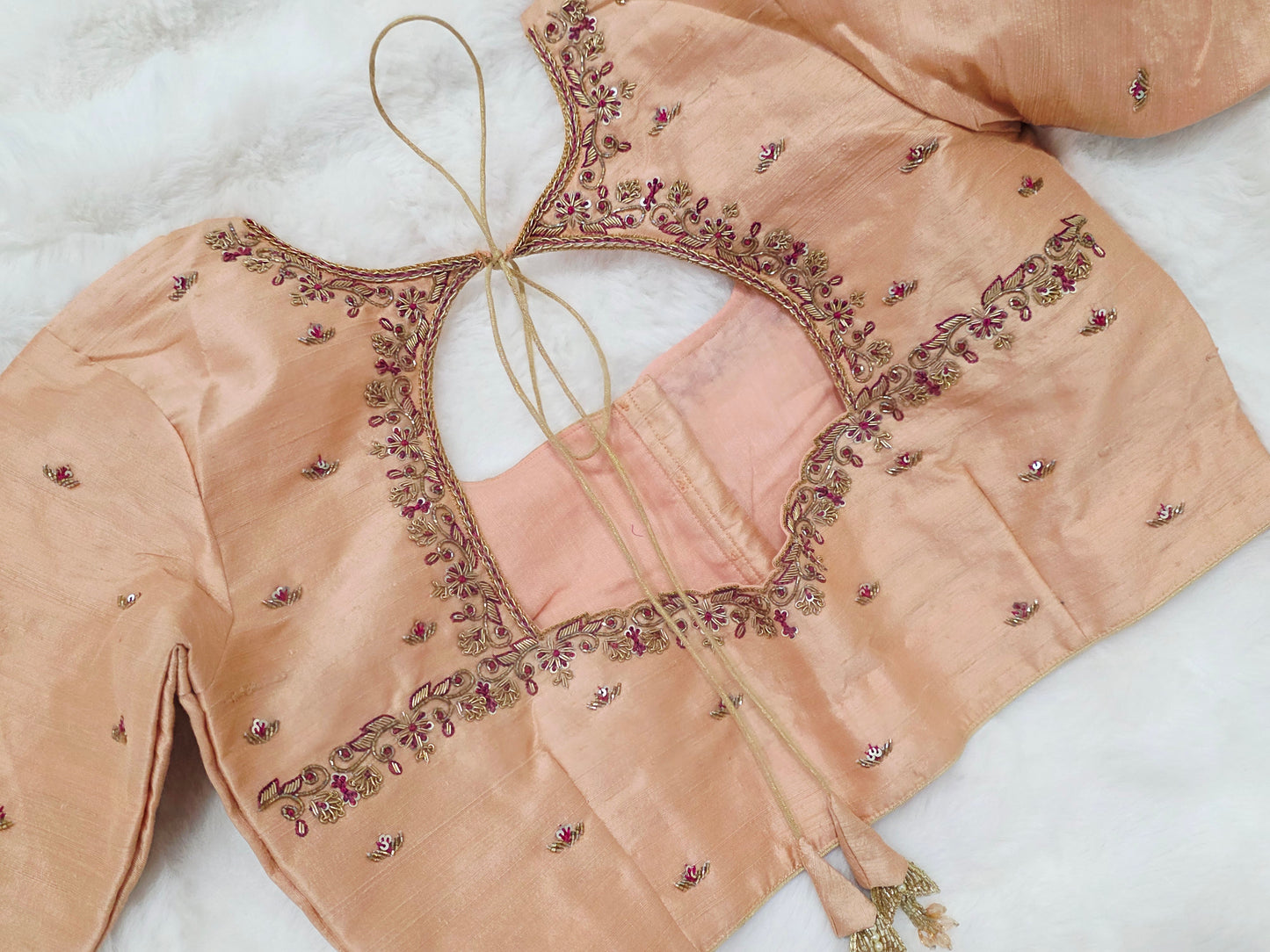 Champagne Peach Raw Silk Maggam Blouse