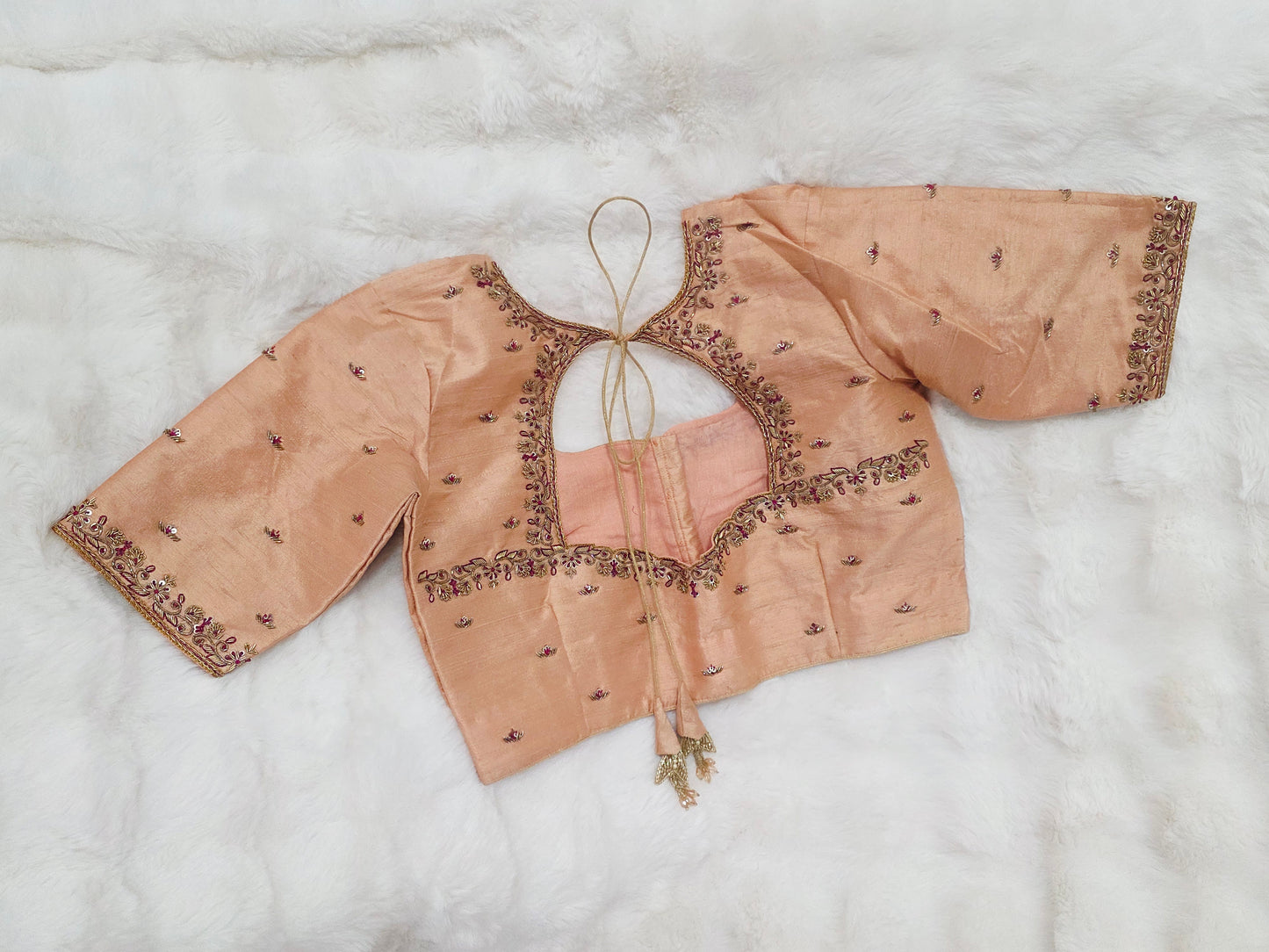Champagne Peach Raw Silk Maggam Blouse