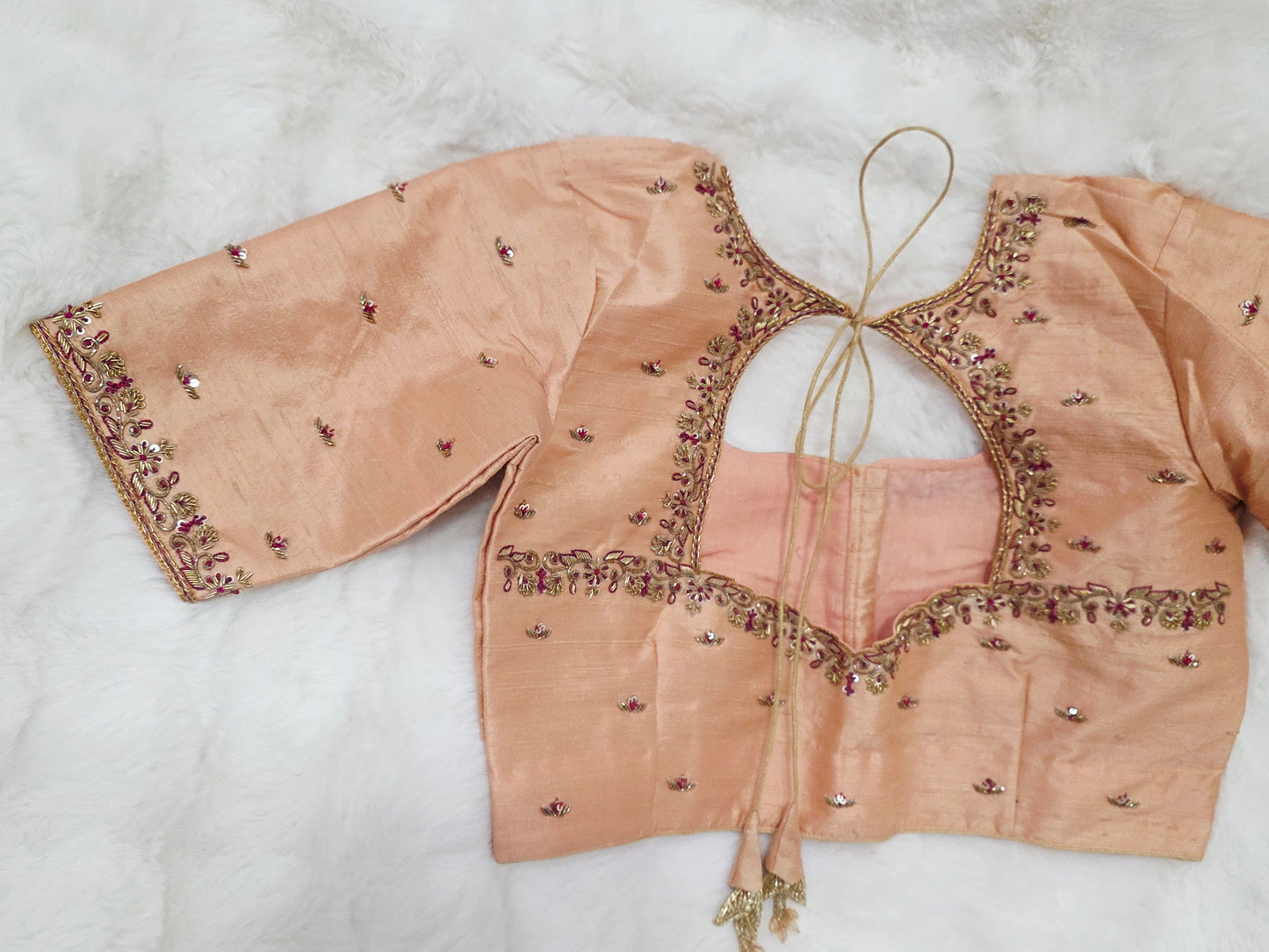 Champagne Peach Raw Silk Maggam Blouse