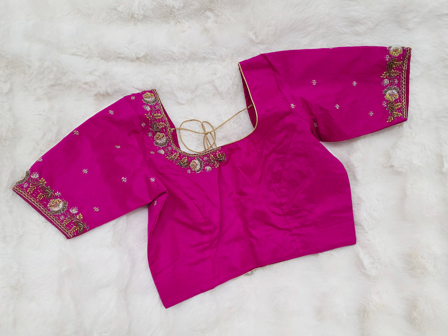 Regal Rani Pink Jasmine Silk Maggam Designer Stitched Blouse