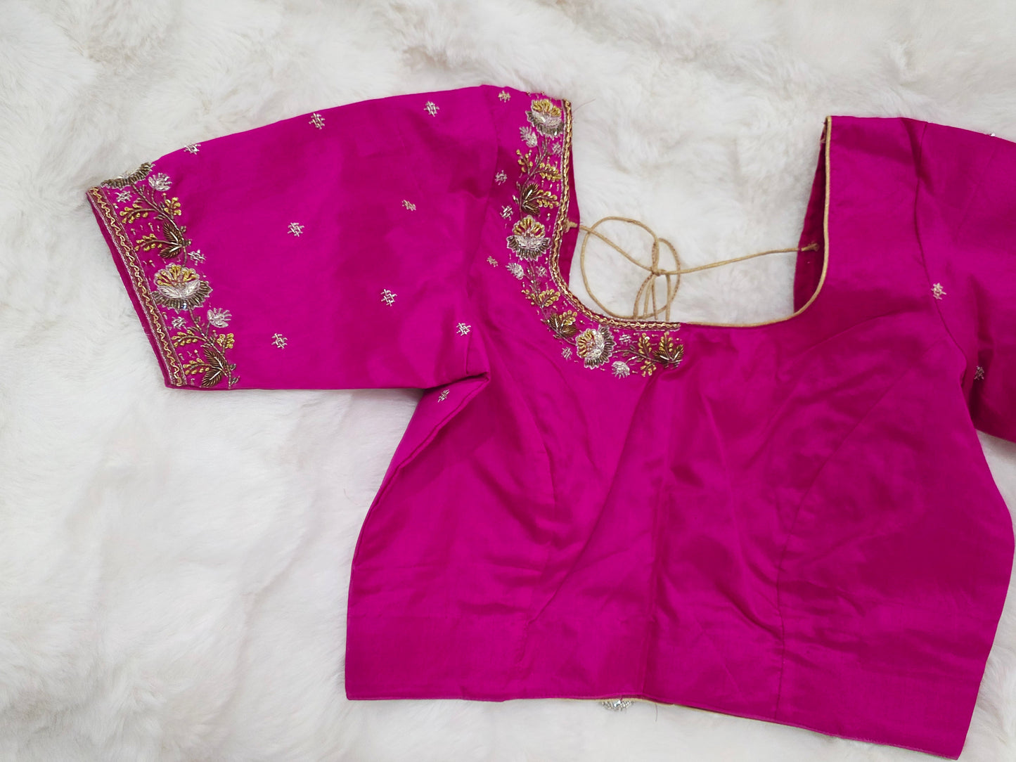 Regal Rani Pink Jasmine Silk Maggam Designer Stitched Blouse