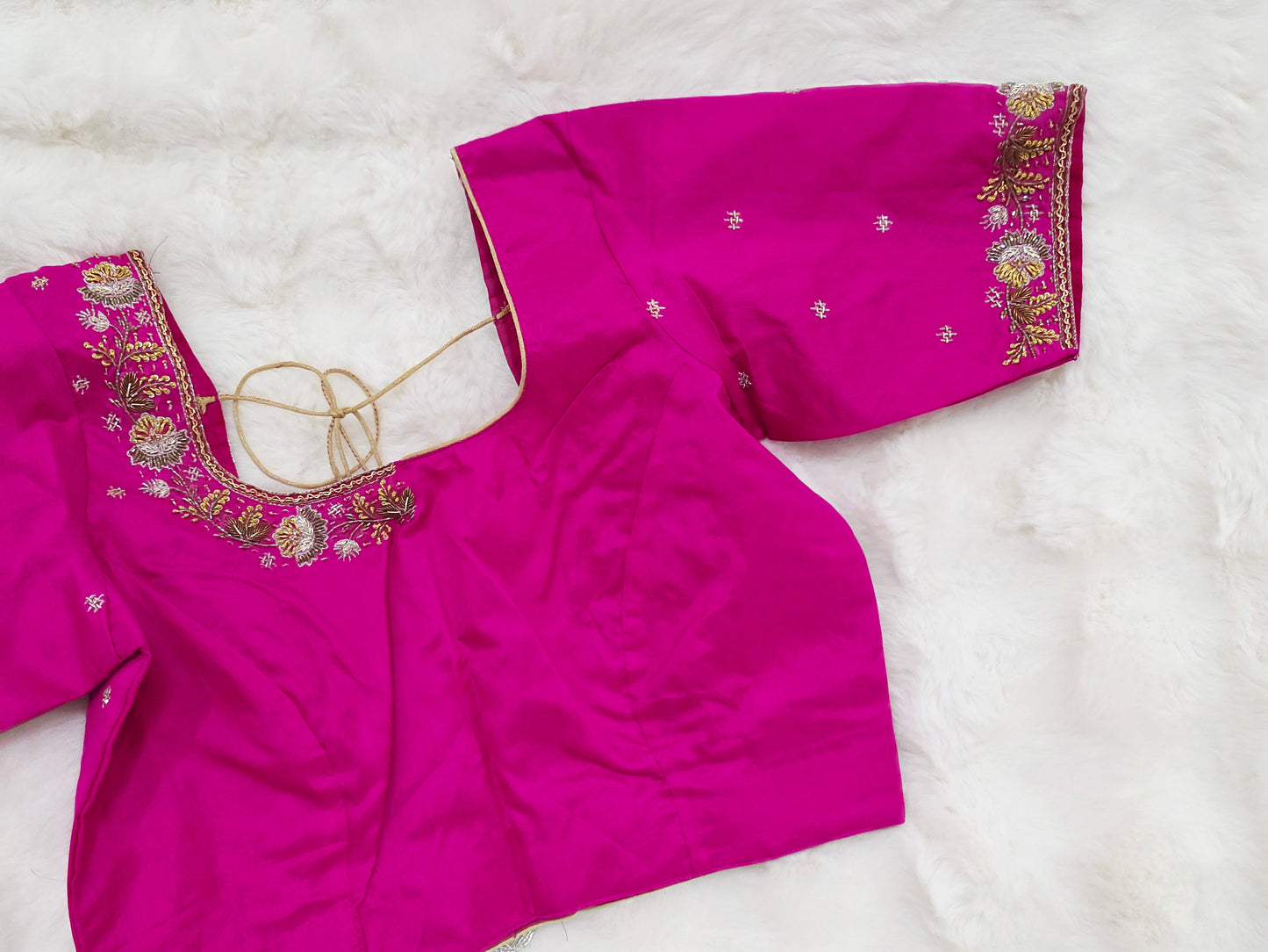 Regal Rani Pink Jasmine Silk Maggam Designer Stitched Blouse