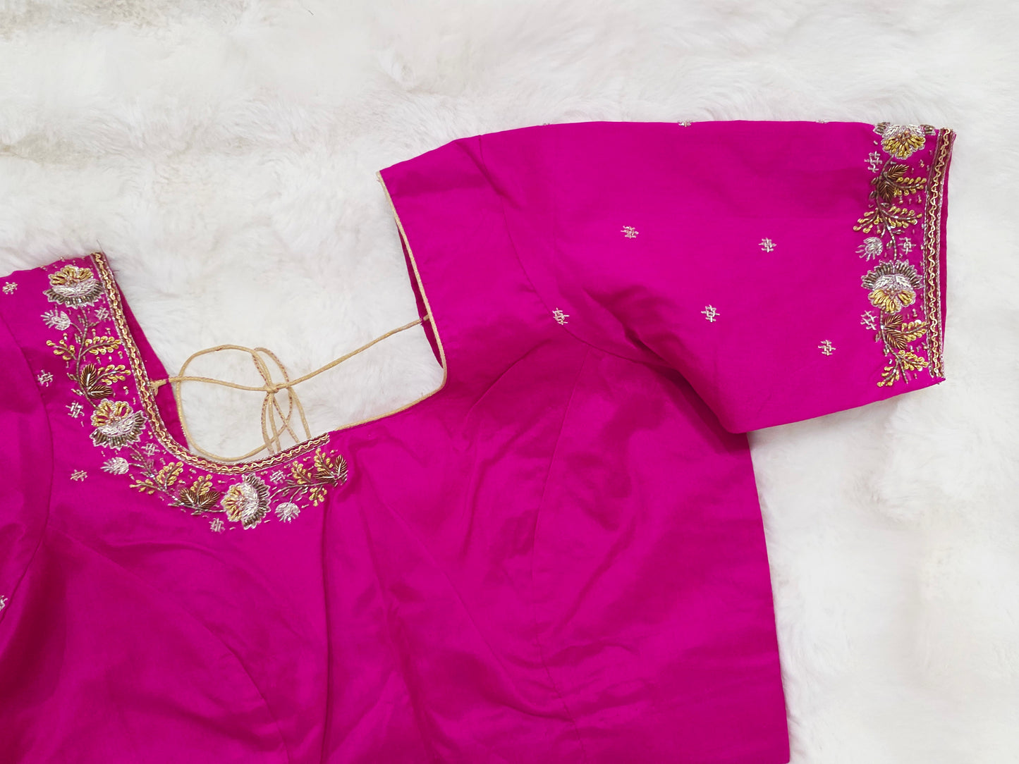 Regal Rani Pink Jasmine Silk Maggam Designer Stitched Blouse