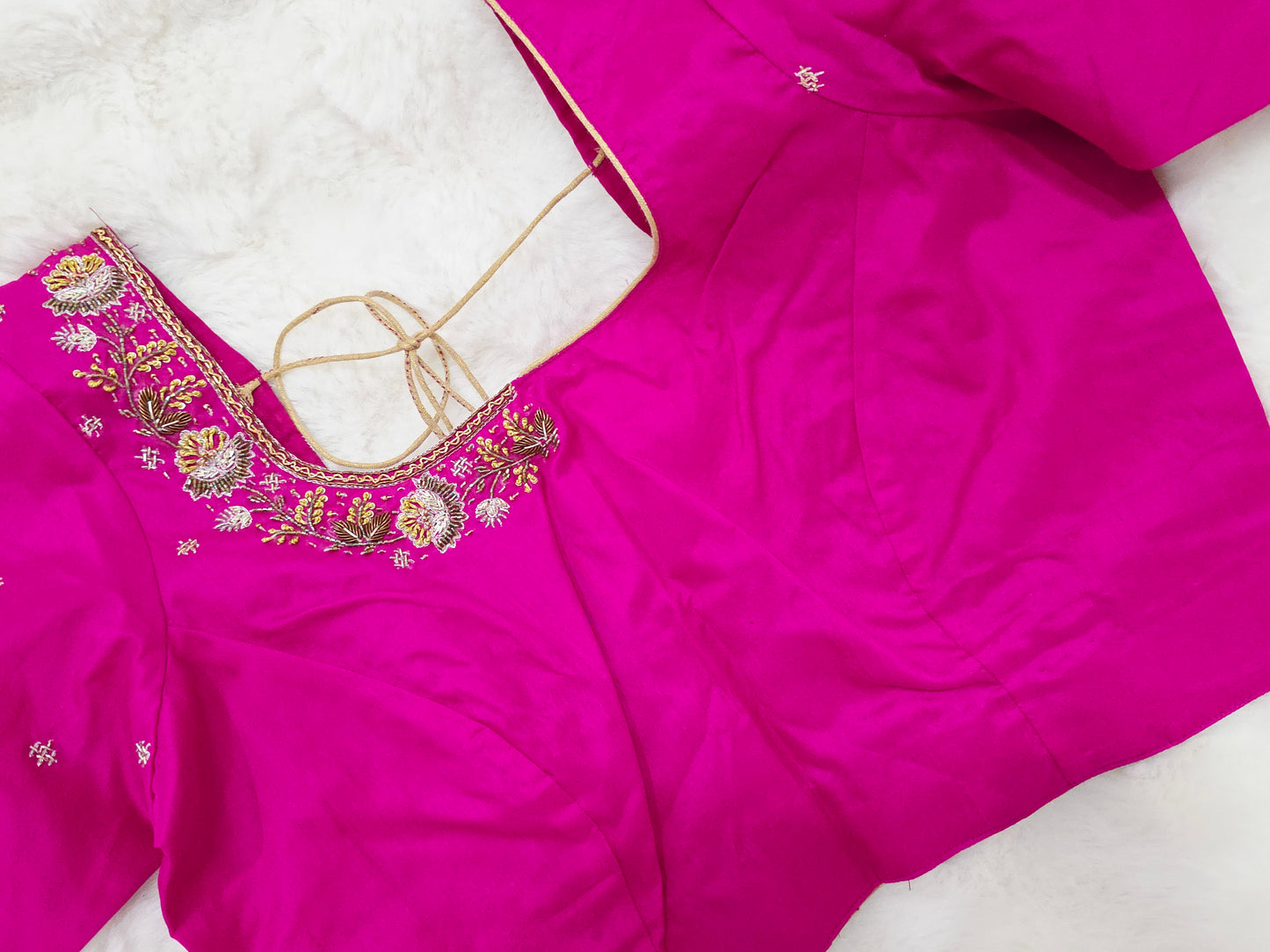 Regal Rani Pink Jasmine Silk Maggam Designer Stitched Blouse