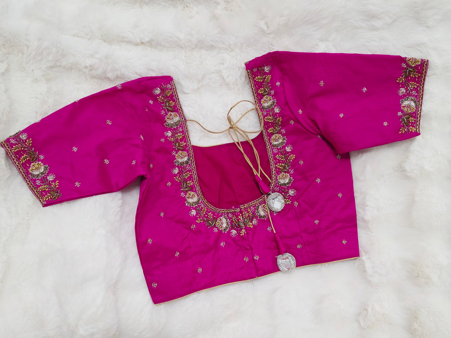 Regal Rani Pink Jasmine Silk Maggam Designer Stitched Blouse