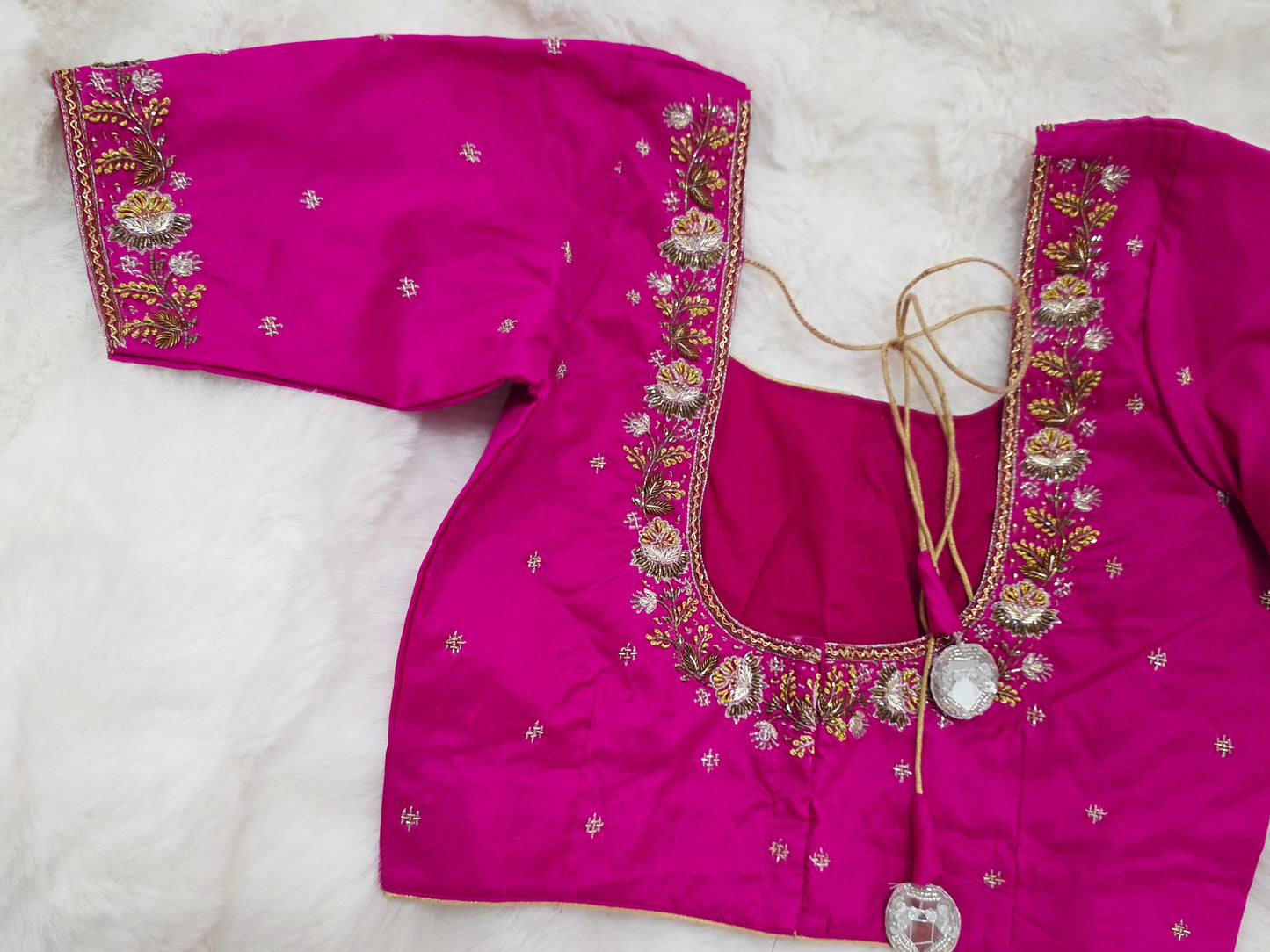 Regal Rani Pink Jasmine Silk Maggam Designer Stitched Blouse