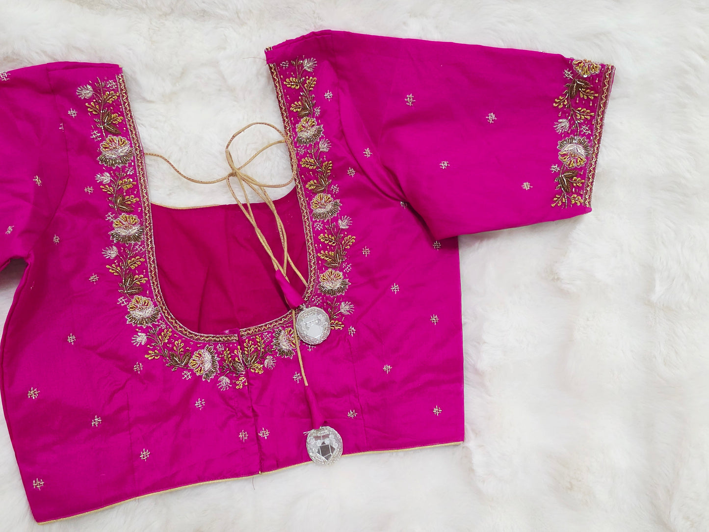 Regal Rani Pink Jasmine Silk Maggam Designer Stitched Blouse