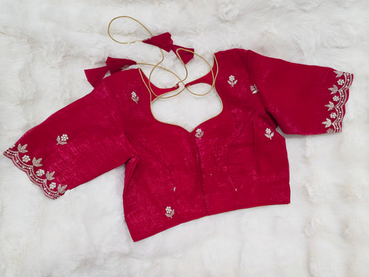 🌹 Ruby Scarlet Space Silk Designer Stitched Blouse
