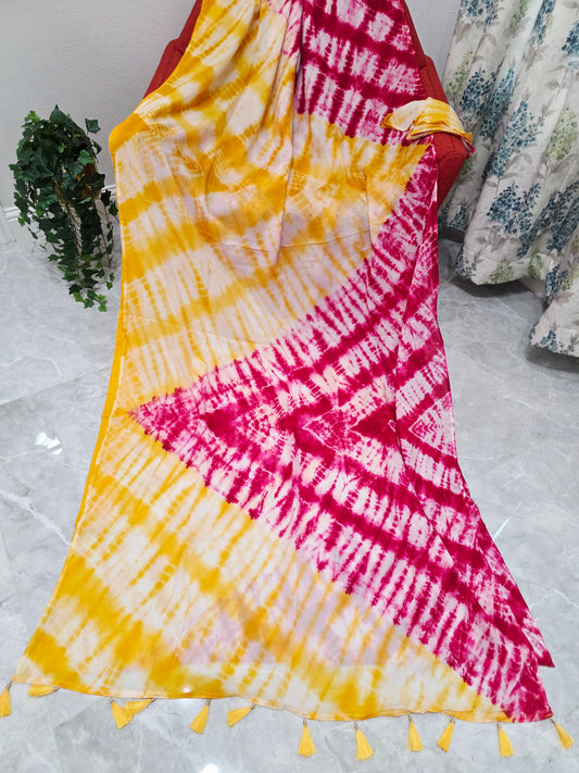 Tie & Dye Shibori Soft Mul Chanderi Silk Cotton Saree with Blouse – Elegant Ethnic & Festive Wear